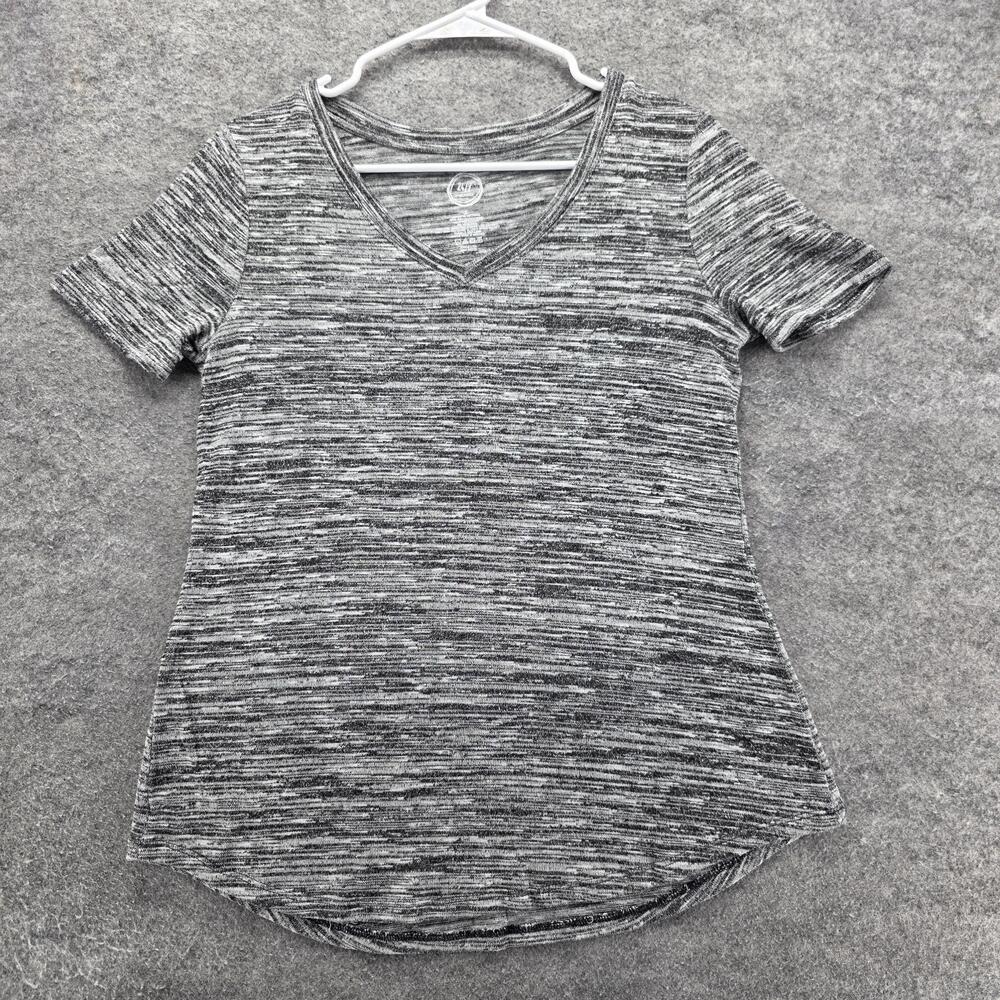 Maurices 24/7 Shirt Womens Small Gray Space Dye V Neck Short Sleeve Soft Stretch